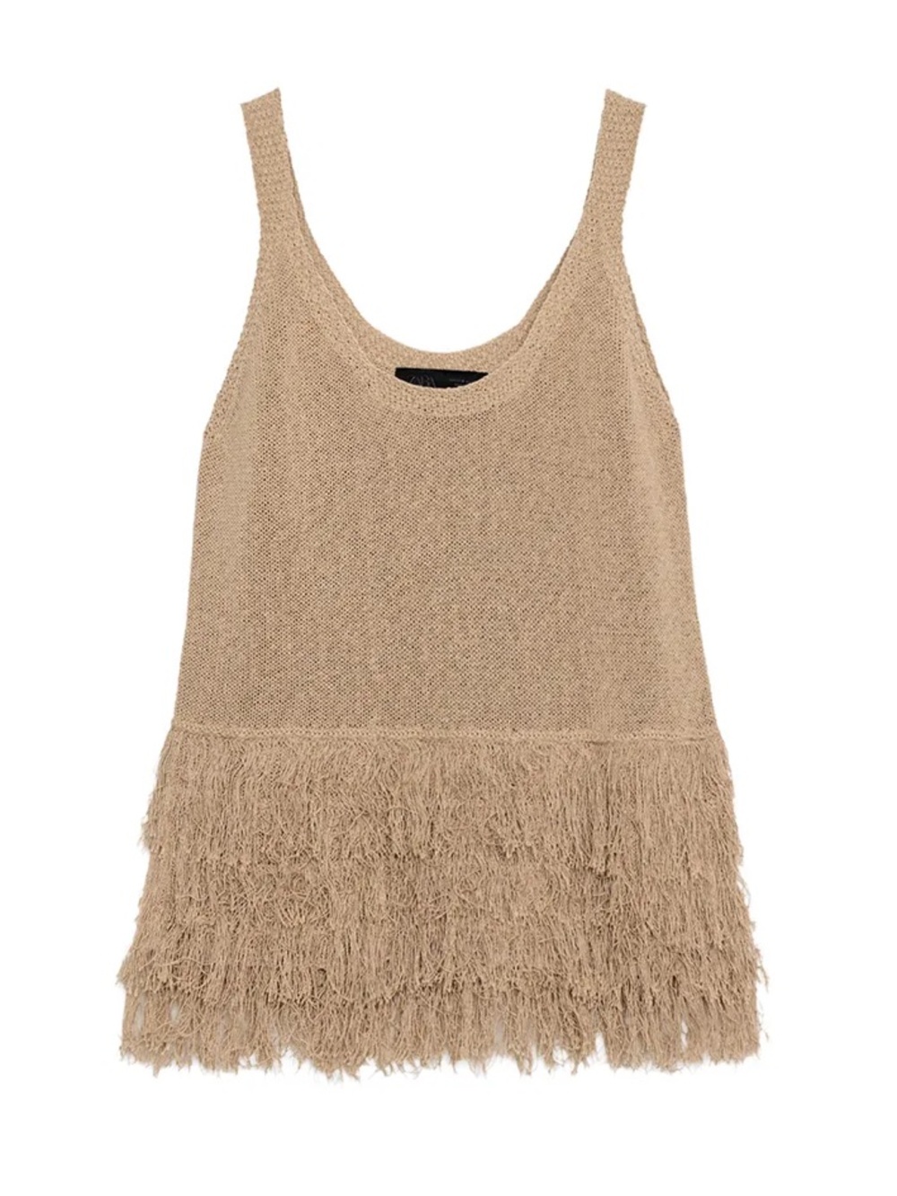 ZARA Small Taupe Beige Fringe Knit Tank Top